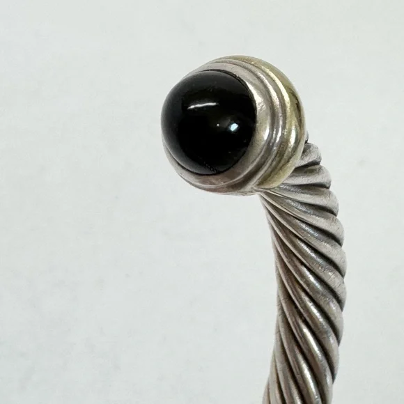 David Yurman 7mm Cable Classic Cuff Bracelet Black Onyx .925 14K - Picture 8 of 11